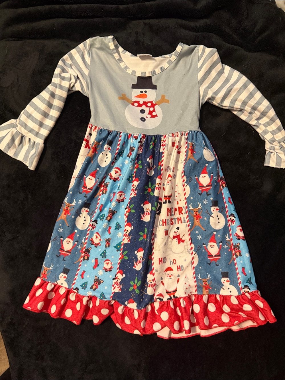 Girls Blue Snowman Holiday Dress - Kids Seasonal Costume